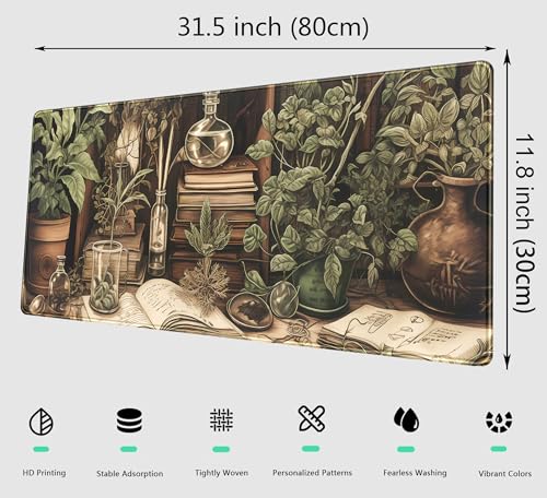 Retro Olive Green Plant XL Large Extended Gaming Mouse Pad Cool Plants Lovers Desk Mat with Stitched Edges, Non-Slip Rubber Base Mousepad, Laptop Computer Keyboard and Mouse Mat 31.5x11.8 in - color: Olive Green Plant, size: 31.5" x 11.8"