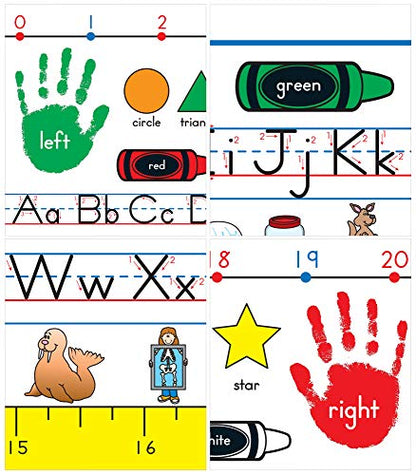 Carson Dellosa Traditional Manuscript Nameplates―Student Labels With Name Line, Alphabet Lettering Guide, Number Line, 12-Inch Ruler, Shapes, Colors, Right and Left Hands (36 pc) - style: Manuscript Traditional, K-3