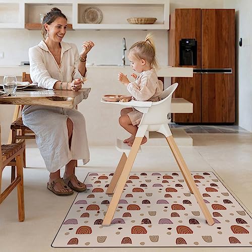 Blissful Diary Baby Splat Mat for Under High Chair, 50.4 x 50.4 Inch Wipeable Splash Mat, Waterproof and Washable, Anti-Slip Floor Protector, Boho Rainbow - color: Boho Rainbow