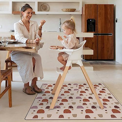 Blissful Diary Baby Splat Mat for Under High Chair, 50.4 x 50.4 Inch Wipeable Splash Mat, Waterproof and Washable, Anti-Slip Floor Protector, Boho Rainbow - color: Boho Rainbow