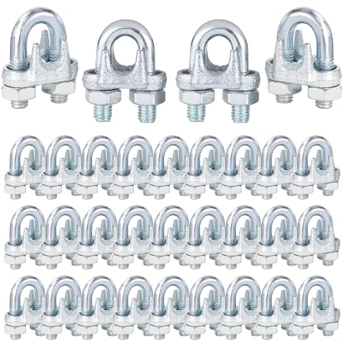 100PCS 3/8" M10 Zinc-Plated Wire Rope Clamps – Heavy Duty U-Bolt Cable Clips (Silver) - size: M10-100PCS