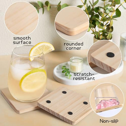 60 Pieces Unfinished Wood Coasters, GOH DODD 4 Inch Wooden Blanks with Non-Slip Pads for Laser Engraving Wood Burning Staining Painting Decoupage Housewarming Gifts Wedding Crafts Education, Square - color: Suqare-60pieces