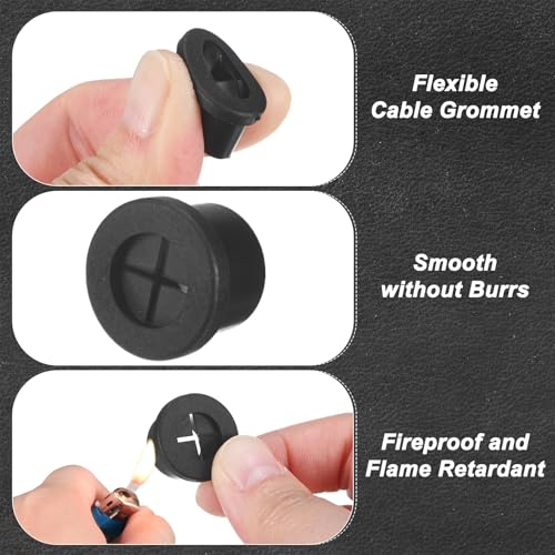 M METERXITY 6-Pack Rubber Grommets for Wiring 14mm Desk Grommet Double-Sided Flexible Cable Cord Grommet Desk Hole Cover for Cables/Wires Through Protection Cable Grommet [Black] - size: 14 mm