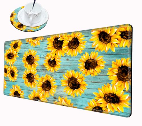 Sunflower Mouse Pad 24x12 Desk Mat Large Mousepad Desk Pad Big Computer Mat Non Slip Base Long Gaming Mouse Mat for Wireless Mouse Women Girl Work - color: Sunflower, size: 24''X12''