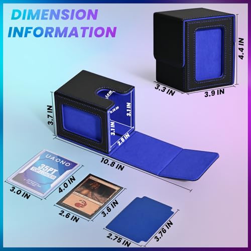 UAONO Card Deck Box for MTG Commander, Independent Commander Display, Fits 100 Double-Sleeved Cards, Magnetic Deck Case for Magic the Gathering TCG, 2 Dividers & 1 Top Loader (Black/Blue) - color: A-Black&Blue