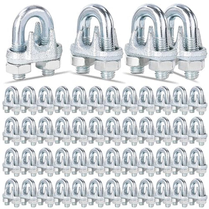 200PCS 5/16" M8 Zinc-Plated Wire Rope Clamps – Heavy Duty U-Bolt Cable Clips (Silver) - size: M8-200PCS