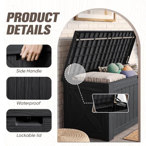 JUMMICO 120 Gallon Resin Deck Box, Large Outdoor Storage Box Waterproof & Lockable for Garden, Patio, Pools (Black) - color: Black, size: 120 gallon