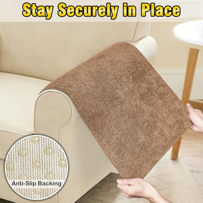 Couch Arm Covers, Sofa Arm Covers, Waterproof Armrest Cover for Sofa, Loveseat, Armchair, Anti-Slip Recliner Arm Cover, Headrest Cover, Arm Chair Covers Set of 2 (Brown, 24"×24") - color: Brown, size: 24" x 24" - 2 pcs