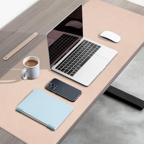 XXLarge Gaming Desk Pad with Stitched Edges - Waterproof Writing Pad Leather Mouse Mat, Non-Slip Base Desk Mat for Office/Home 47"x17" XXL Beige - color: Beige, size: 47" x 17"