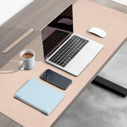 XXLarge Gaming Desk Pad with Stitched Edges - Waterproof Writing Pad Leather Mouse Mat, Non-Slip Base Desk Mat for Office/Home 47"x17" XXL Beige - color: Beige, size: 47" x 17"