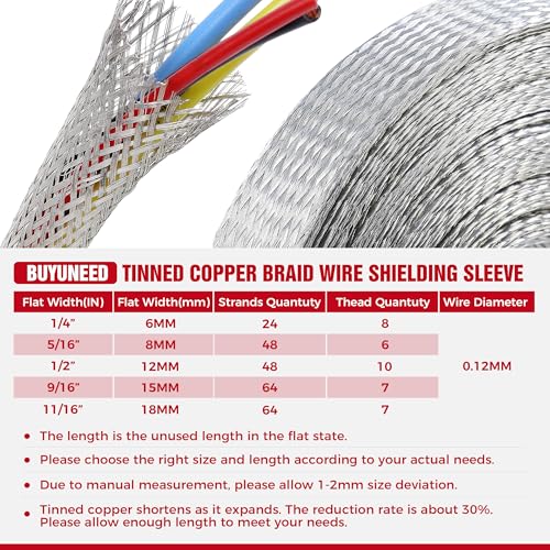 Tinned Copper Braid Cable Wire Shielding Sleeve Ground Straps Protection Flat Metal Mesh Flexible Expandable (9/16 in Wide(0.36 in Dia)-15ft) - size: 9/16"Wide(0.36"Dia)-15ft