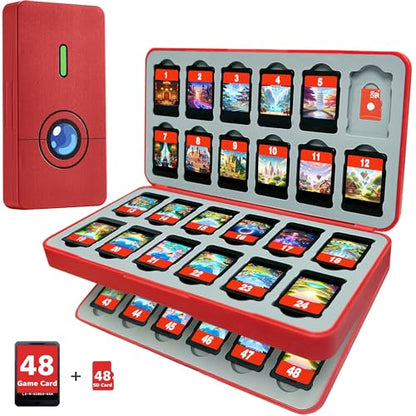 FUNLAB 48 Switch 2 Game Case Compatible with Nintendo Switch 2/1 & Micro SD Cards, Switch Game Card Holder Cartridge Case with 48 Game-Card Storage - Red