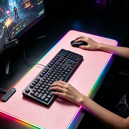 Lomiluskr RGB Large Gaming Mouse Pad, Extended Mouse Pad with 12 Lighting Effects, Water Proof Mutispandex Surface, Non-Slip Rubber Base, 80x30 cm / 31.5×11.8 in (Pink) - color: Pink