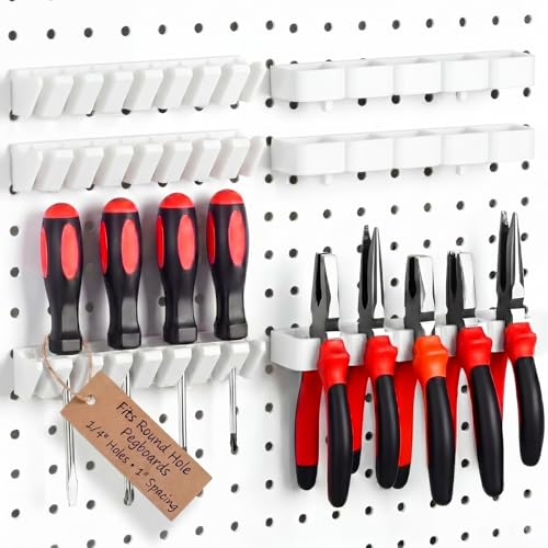 Junkin 6 Pcs Pegboard Screwdriver Holder and Pliers Organizer Set, Pegboard Tool Storage Rack, Peg Board Organizer Accessories for Garage Workshop Storage, Tool Display Hooks for Shop Store(White) - color: White