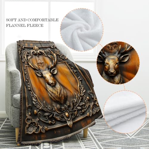 Jekeno Retro Deer Blanket Gifts for Women Men Teens Kids Girls Boys Dad Mom Wife Husband Friends Birthday Christmas Halloween Easter Decor Home Bedroom Living Room Throw Blanket 60"x80" - color: Brown Orange Yellow, size: 60"x80"