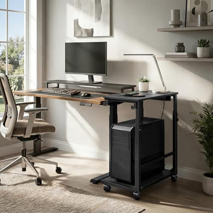 MAHANCRIS Computer Tower Stand with Power Outlet, Mobile PC Stand for Floor, Height Adjustable PC Holder Cart Under Desk, 26.6"-32.7" H, for Home Office, Gaming Room, Black PCHS216E01 - size: 23.6"L x 11.0"W x 26.6"H