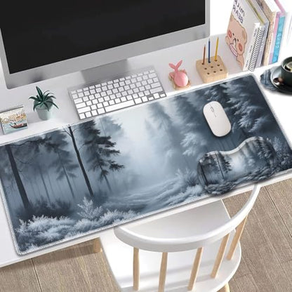Large Gaming Mouse Pad + Wrist Rest+ Coaster Combo, 31.5 "x 11.8" Durable Non-Slip Extension Table Mat, Suitable for Office and Home, Fog Forest - color: Fog Forest