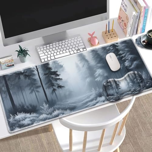 Large Gaming Mouse Pad + Wrist Rest+ Coaster Combo, 31.5 "x 11.8" Durable Non-Slip Extension Table Mat, Suitable for Office and Home, Fog Forest - color: Fog Forest
