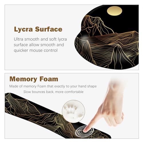 ARTSO Large Mouse Pad Keyboard Wrist Rest Combo, Ergonomic Mouse Pad with Wrist Support, Extended Non-Slip Desk Mat Protector, 4-in-1Set Desk Blotter for Office Home, Golden Sun Mountain - color: Golden Sun Mountain