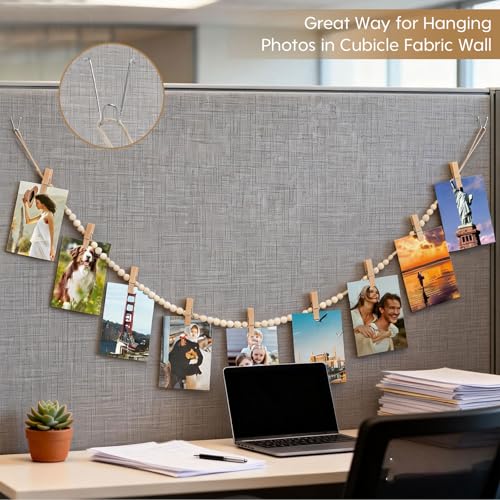 2 Sets Boho Cubicle Picture Hangers with Clips, Office Cubicle Hanging Photo Display, Desk Accessories for Cubicle, Fabric Cubicle Wall privacy Accessories & Office Cubicle Decorations for Women