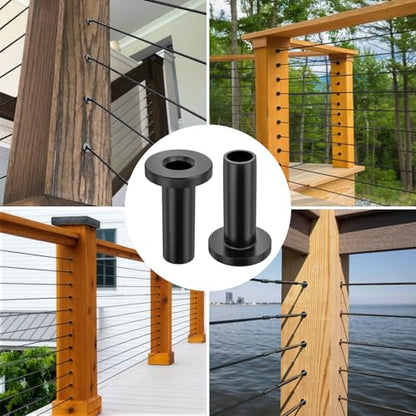 Cable Railing Protector Sleeves - 50 Pack T316 Stainless Steel Protective Sleeves - 1/8" 3/16" 5/32" Black Deck Cable Railing Hardware Kit for Wood Posts
