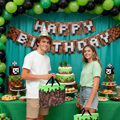 Cartoon Animation Party Gift Bags with Greeting Cards Tissue Papers Pixel Theme Goodie Bags Games Birthday Party Favors Supplies Candy Bags - color: Themed 2
