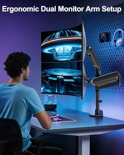 MOUNT PRO Dual Monitor Arm for Max 49" Ultrawide Screens up to 44 lbs, Heavy Duty Extra Tall Monitor Desk Mount, Vertical Stacked Adjustable Dual Monitor Mount, VESA Mount 75x75mm/100x100mm - size: Max 49" Gas Spring