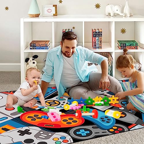 Game Area Rug Teen Boys Carpet, 3D Gaming Rugs Gamepad Controller Mat for Boys Girls Bedroom Playroom, Non-Slip Gamer Rugs Children Gaming Area Rugs (Blue, 60" x 40") - color: Blue, size: 3'4" x 5' (Rectangular)