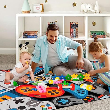 Game Area Rug Teen Boys Carpet, 3D Gaming Rugs Gamepad Controller Mat for Boys Girls Bedroom Playroom, Non-Slip Gamer Rugs Children Gaming Area Rugs (Blue, 60" x 40") - color: Blue, size: 3'4" x 5' (Rectangular)