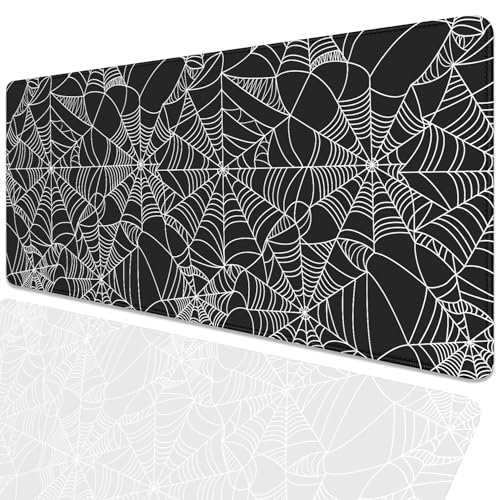 Black Spider Web Desk Pad Mouse Pad,Large Gaming Mouse Mat with Stitched Edges,Non-Slip Waterproof Rubber Base Mousepad for Office Work Home Desk Mat(27.5X11.8 in) - color: Spider Web White