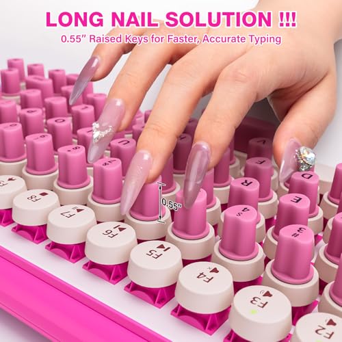 70PCS Universal Long Nails Keyboard Stickers, Self-Adhesive Raised Keyboard Bubbles, Keyboards Cap for Long Acrylic Nail, Silicone Heart Shaped Keyboards Cover for Women Girl Present - Hot Pink - color: 70PCS - Rose Red