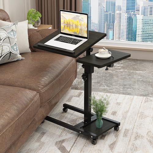 LINGMI Mobile Height Adjustable Laptop Desk with Mouse Pad, Portable Laptop Desk Rolling Tiltable Table with Small Side Table for Couch,Rolling Computer Stand - color: Dekuwood Black
