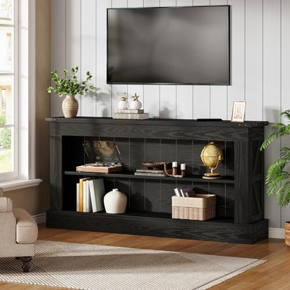 Tribesigns 63-Inch Long Console Table for Entryway, Narrow Long Entry Table with Shelves for Living Room, Farmhouse Sofa Console Behind Couch, for Foyer, Hallway, Black - color: All Black