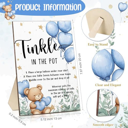Tatuo 71 Tinkle in The Pot Baby Shower Game Sign Wooden Baby Shower Gender Reveal Party Favors 20 Table Tennis Balls 50 Balloon Latex Balloon(Bear,Blue) - color: Blue, style: Bear
