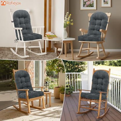 Rocking Chair Cushion - Chenille Fabric, High-Density Sponge, Durable Comfort Double-Sided Tufted Seat Pads with Ties, Chenille︱Dark Gray, 44x19x4 inch - color: Reversible | Dark Gray