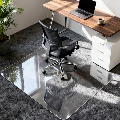 Vicwe Glass Chair Mat for Carpet,42"x48" Tempered Glass Office Chair Mat,1/5" Thick Glass Chair Mat with Rounded and Polished Edges,Smooth Glide for Carpet & Hardwood Floor Protection - size: 42"x 48"x 1/5"Thick