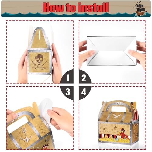 WERNNSAI 12 Pcs Pirate Party Favor Boxes Treasure Chest Nautical Boxes | Immersive Pirate Treasure Theme,Easy to Assemble,Vibrant Graphics & Sturdy Design,Versatile for Halloween Parties - color: Pirate
