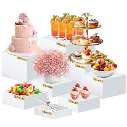 8PCS Buffet Risers Acrylic, 10" 9" 8" 7.5" 6.8" 6" 5" 4" Large Tiered White Display Stand for Dessert,Jewelry,Collectibles,Hollow Nesting Riser Set for Party,Wedding & Retail Counter, Easy Storage - color: 8PCS White