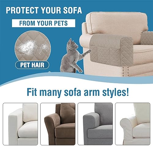 H.VERSAILTEX Couch Arm Covers Water Resistant Armrest Covers for Sofa Remote Control Holder Sofa Armrest Organizer for Magazine, Tablet, Phone, iPad(Set of 2, Khaki/Beige) - color: Single Diamond-khaki/Beige