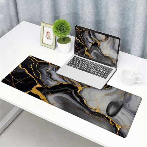 Large Gaming Mouse pad,Grey Gold Marble Anti Slip Rubber Base Mouse pad, Suitable for Computer, Laptop, Office Desk Accessories - color: Grey gold marble