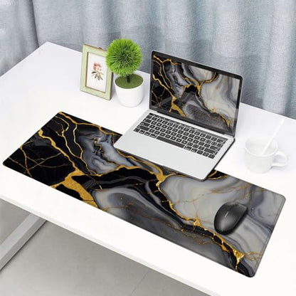 Large Gaming Mouse pad,Grey Gold Marble Anti Slip Rubber Base Mouse pad, Suitable for Computer, Laptop, Office Desk Accessories - color: Grey gold marble