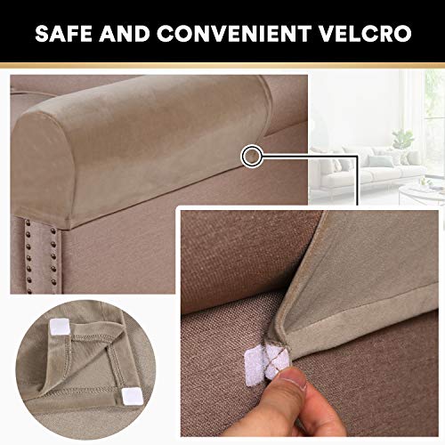 PrinceDeco 4 Pack Thick Velvet Stretch Armrest Covers for Chairs and Sofas Armchair Cover for Arms Couch Arm Covers Armrest Cover for Sofa Non Slip, Taupe - color: Taupe