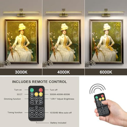 5W LED Wireless Picture Lights with Remote and Timer 23.6'' Inch Rechargeable Antique Bronze Gallery Lighting Battery Operated Art Lights Over Frame Portrait - color: Battery Operated Antique Bronze, size: 23.6 inch