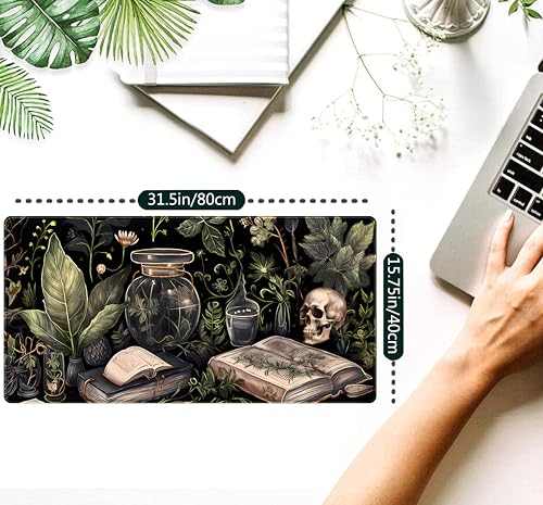 Cute Skull Desk Mat Dark Academia Desk Matt for Desktop Kawaii Anime Plants Mouse Pad XXL Extended Large Gaming Desk Pad, Laptop Computer Keyboard Mouse Mat Office Decor Accessories, 31.5x15.75 in - color: Dark Academia Plants