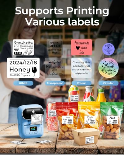 Phomemo Barcode Label Printer - M110 Label Maker Portable Bluetooth Label Maker Machine for Small Business, Barcode, Address, Logo, Clothing, Jerwery, Thermal Printer Compatible with Phones & PC, Blue - color: Blue