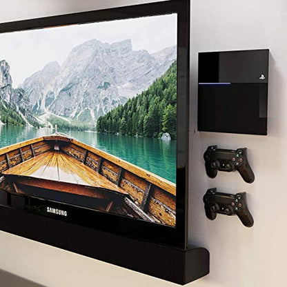 HumanCentric Wall Mount Compatible with PS4 Slim, 2 Controller Mounts Bundle, Mount on The Wall or on The Back of the TV with a VESA Pattern, Does Not Work with Fat or Pro PS4, Hardware Included