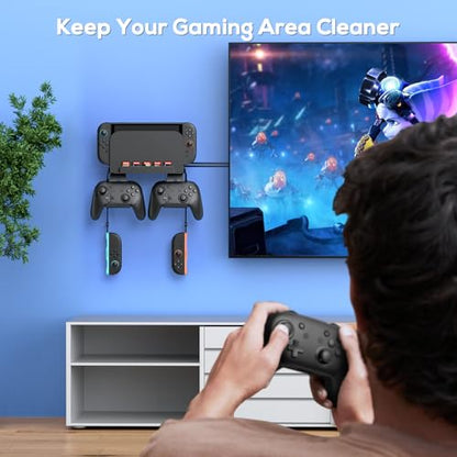 [Switch 2/1/OLED Compatible] Auarte Metal Wall Mount for Nintendo Switch 2 Console 2025, Switch 2 Accessories Organizer Shelf Base Kit Behind TV with Hook for Joypad/P-controller and 5 Card Slots - size: P-controller organizer