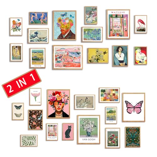 Vintage Eclectic Wall Art, Colorful Bohemian Gallery Wall Art, Retro Maximalist Decor Aesthetic, Funky Eclectic Gallery Wall Art Prints for Bedroom, Famous Artist Painting Pictures (Unframed) - color: 2in1 unframed 1-2