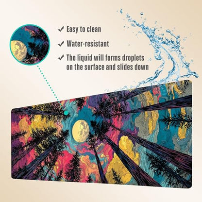Extended Gaming Mouse Pad, Large Mouse Mat 3 mm Nature Rubber Base Mousepad with Stitched Edges, Non-Slip Desk Mat for Office Home Great Gift 31.5x11.8 Inch (Starry Forest 1) - color: Starry Forest 1
