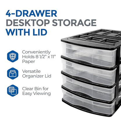Gracious Living 4-Drawer Desktop and Countertop Storage Organizer Drawer Set, Plastic Office Desk Organizer, Black/Clear - size: 1 Pack